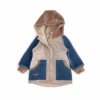 Sofortkauf: Colorblock Walkjacke mit runder Kapuze, Gr. 104/110 Sand Meliert/Rauchblau/Schlamm