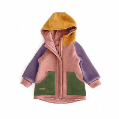 Sofortkauf: Colorblock Walkjacke mit runder Kapuze , Gr. 92/98 Altrosa/Lila/Senf