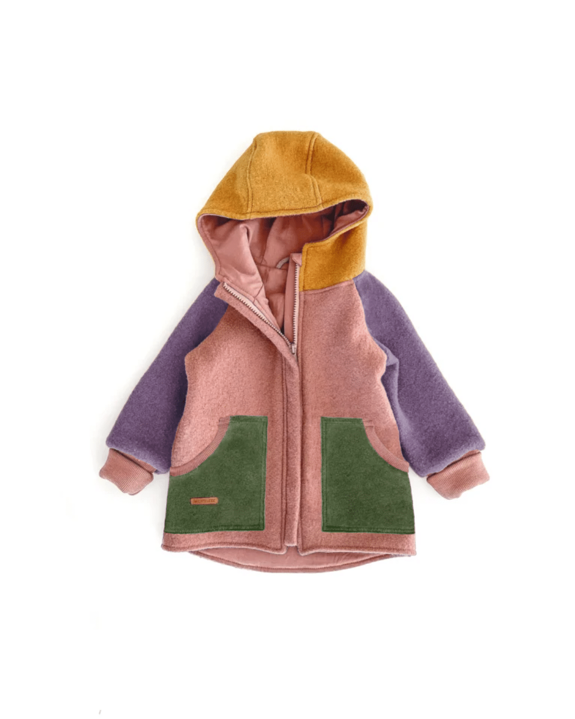 Sofortkauf: Colorblock Walkjacke mit runder Kapuze , Gr. 92/98 Altrosa/Lila/Senf