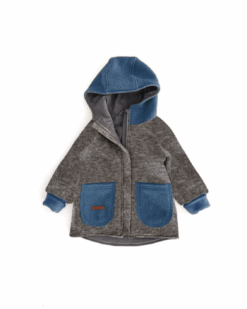 Sofortkauf: Colorblock Walkjacke mit SPITZER Kapuze , Gr. 128/134 Anthrazit/Rauchblau