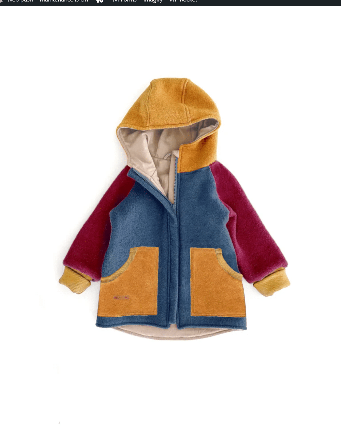 Sofortkauf: Colorblock Walkjacke mit SPITZER Kapuze , Gr. 110/116 Rauchblau/Beere/Senf