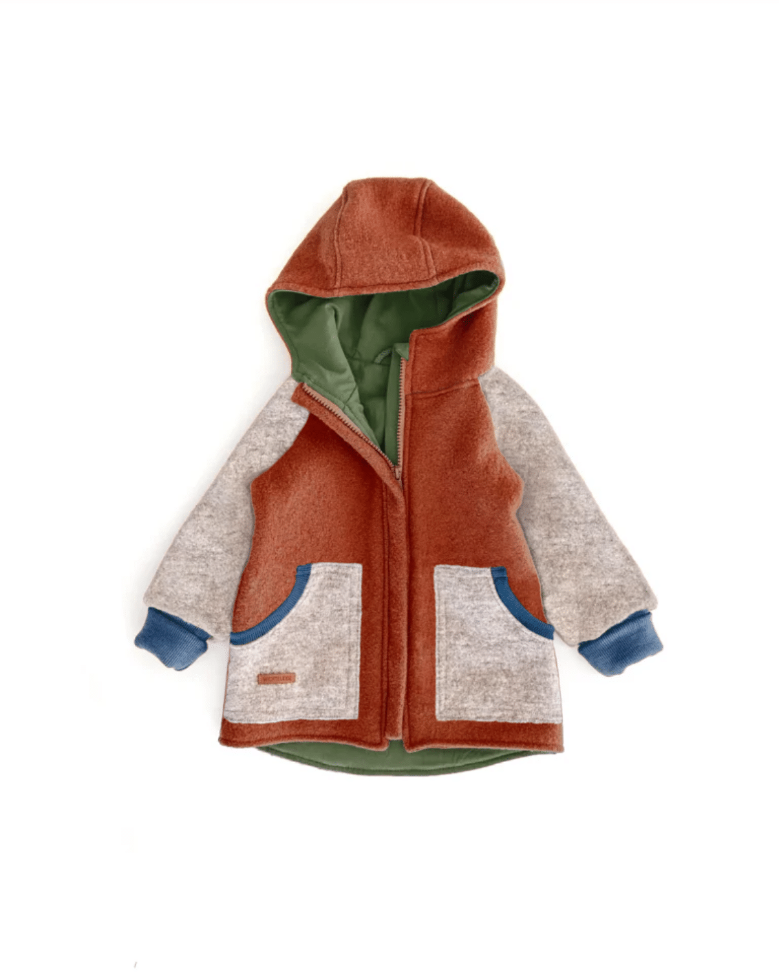 Sofortkauf: Colorblock Walkjacke mit runder Kapuze , Gr. 110/116 Rost/Sand Meliert/Tanne