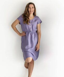 Damen Leinenkleid mit Knopfleiste