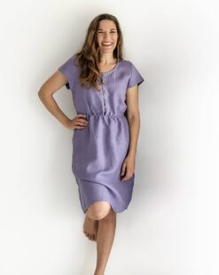 Damen Leinenkleid mit Knopfleiste