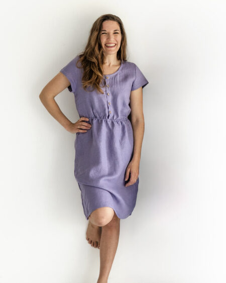 Damen Leinenkleid mit Knopfleiste