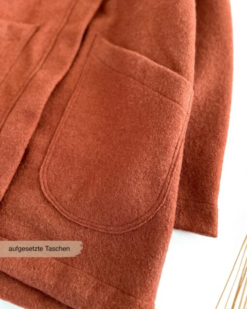 Mama Walkmantel Walkjacke Wollwalk Frauen Kurzmantel mit großen aufgesetzten Taschen