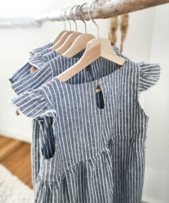 Leinenkleider Mädchen, Kleid aus 100% Leinen mit Flügelärmeln