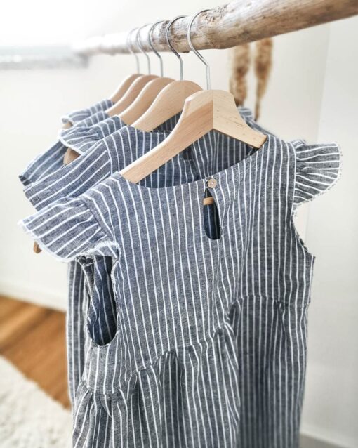 Leinenkleider Mädchen, Kleid aus 100% Leinen mit Flügelärmeln