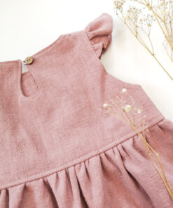 Kinder baby Leinenkleid mit Flügelärmel Mädchenkleid Hochzeit taufe outfit