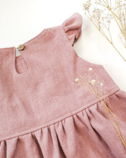 Kinder baby Leinenkleid mit Flügelärmel Mädchenkleid Hochzeit taufe outfit