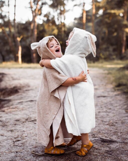 badeponcho für Kinder hase und bär aus Baumwollfrottee