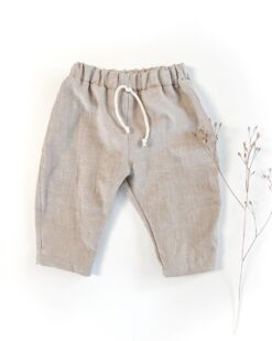 Kinder und Baby lange Hose aus Leinen in Sand mit Kordel