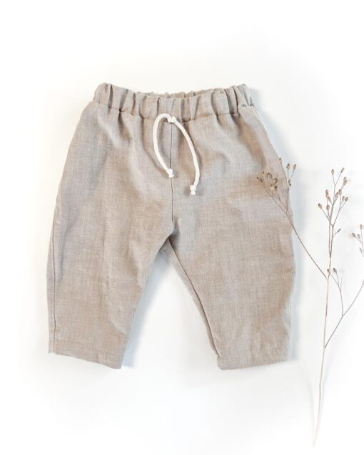 Kinder und Baby lange Hose aus Leinen in Sand mit Kordel