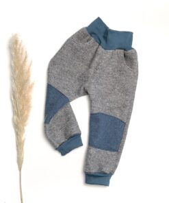 Wollwalkhose für kinder aus schurwolle in grau und blau