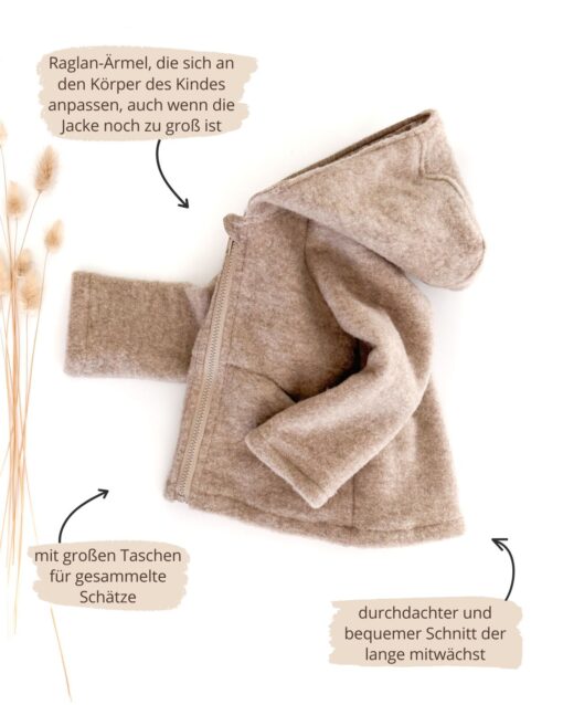 Kinder Fleecejacke mit Reißverschluss aus 100% Bio Merino-Wollfleece – Bild 6