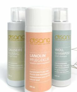 Reinigung und Pflege Set: Wollshampoo, Gallseife und Lanolin-kur zum Setpreis