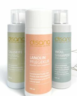 Reinigung und Pflege Set: Wollshampoo, Gallseife und Lanolin-kur zum Setpreis