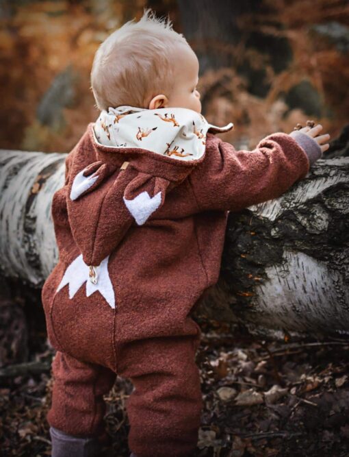 wollwalkoverall fuchs mit fuchsohren und fuchsschwanz für kinder und babys