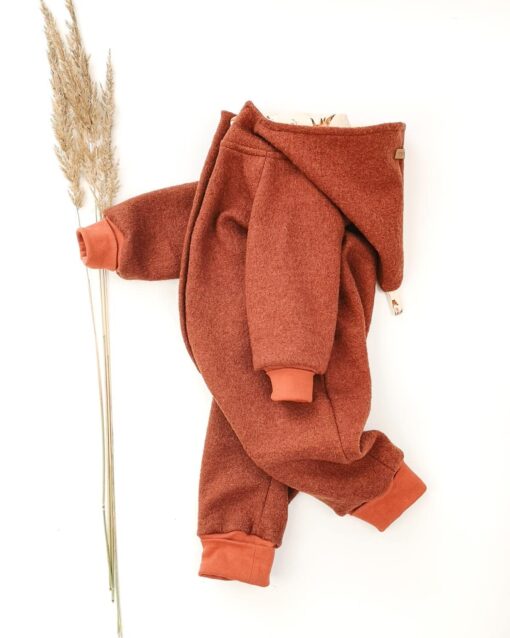 wollwalkoverall für babys und kinder mit reissverschluss und kinnschutz