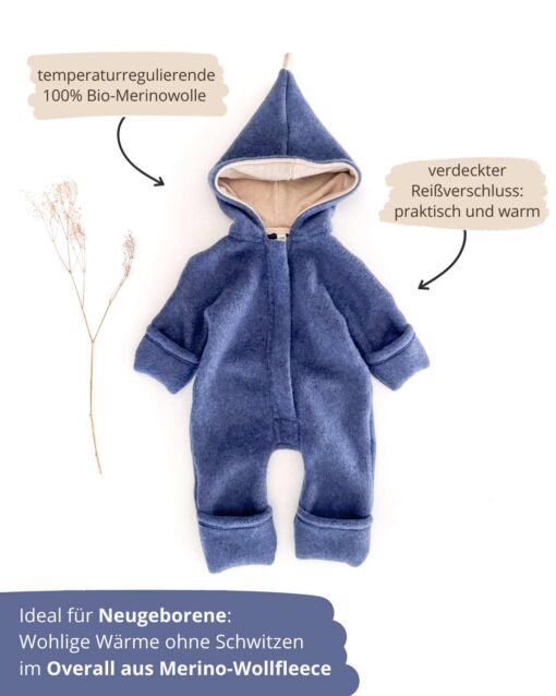 Baby Overall mit Reißverschluss aus 100% Bio Merino-Wollfleece – Bild 6
