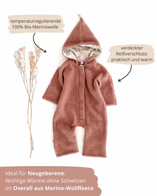 Baby Overall mit Reißverschluss aus 100% Bio Merino-Wollfleece – Bild 5