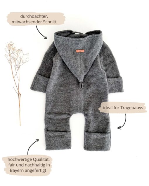 Baby Overall mit Reißverschluss aus 100% Bio Merino-Wollfleece – Bild 8
