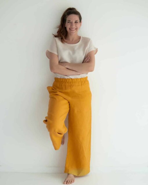 Damen Leinenhose mit weitem Bein – Bild 2
