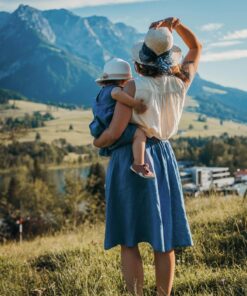 Sommer Mama Rock aus Leinen mit Taschen und Knopfleiste