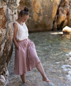 Eleganter wadenlanger Damenrock aus 100% Leinen - ideal für den Sommer