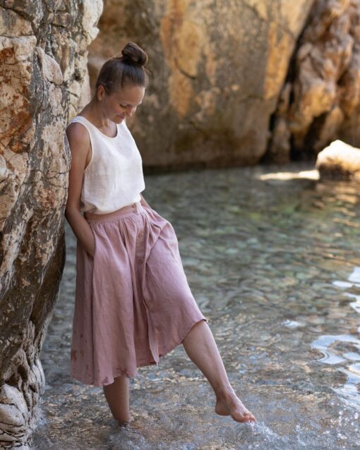 Eleganter wadenlanger Damenrock aus 100% Leinen - ideal für den Sommer