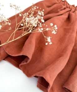 knielanger Leinen Damenrock aus gewaschenem Leinen - mit elastischem Paperbag Bund