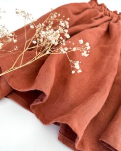 knielanger Leinen Damenrock aus gewaschenem Leinen - mit elastischem Paperbag Bund