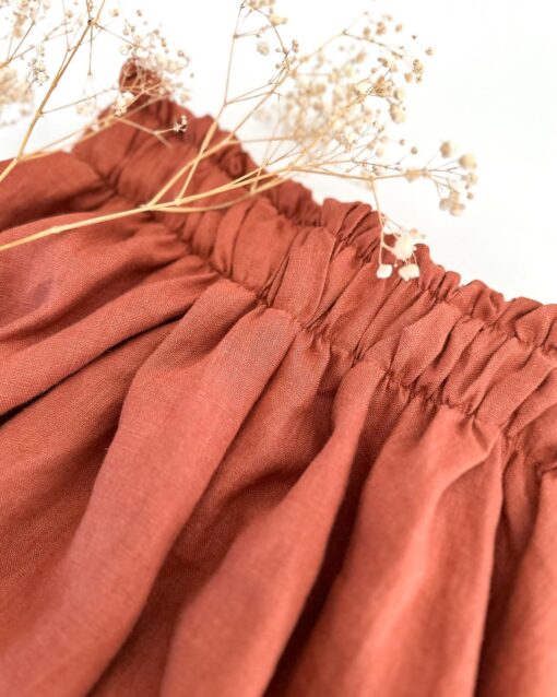 knielanger Leinen Damenrock aus gewaschenem Leinen - mit elastischem Paperbag Bund