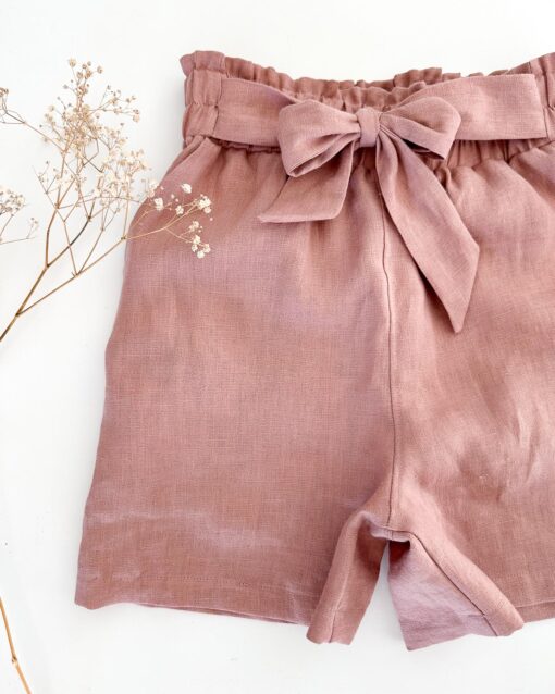 Damen Paperbag Sommershorts mit Schleife - kurze Damenshorts aus Leinen