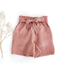 Damen Paperbag Leinenshorts mit Schleife - kurze Damenshorts aus Leinen