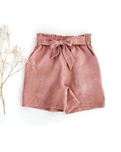 Damen Paperbag Leinenshorts mit Schleife - kurze Damenshorts aus Leinen