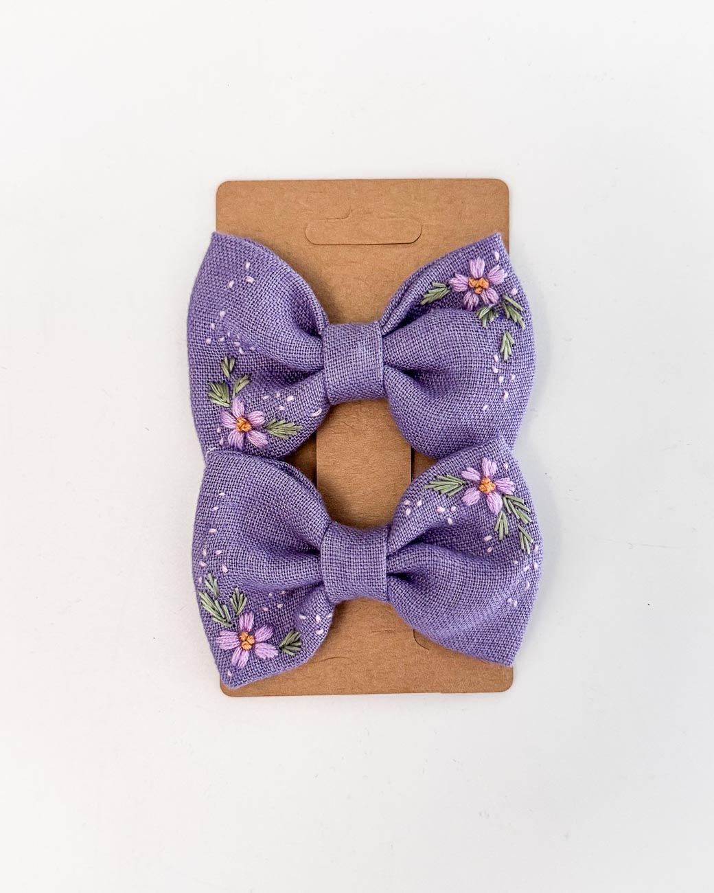 handbestickte Haarschleifen 2er-Set – Lavendel "Blütentraum"
