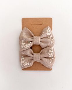 handbestickte Haarschleifen 2er-Set – Sand "Ivory"
