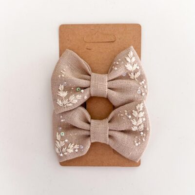 handbestickte Haarschleifen 2er-Set – Sand "Ivory"
