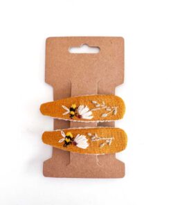handbestickte Haarspangen 2er-Set – Senf "Bienenstaude"