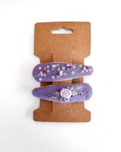 handbestickte Haarspangen 2er-Set – Lavendel "Blumenglitzer"