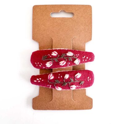 handbestickte Haarspangen 2er-Set – Himbeere "Glockenblume"
