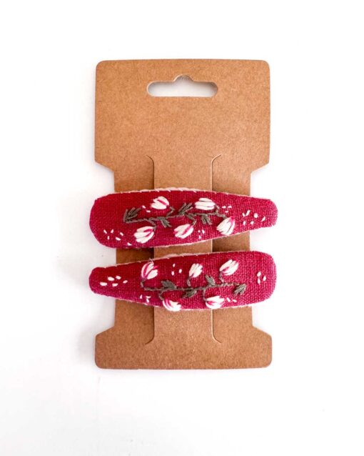 handbestickte Haarspangen 2er-Set – Himbeere "Glockenblume"