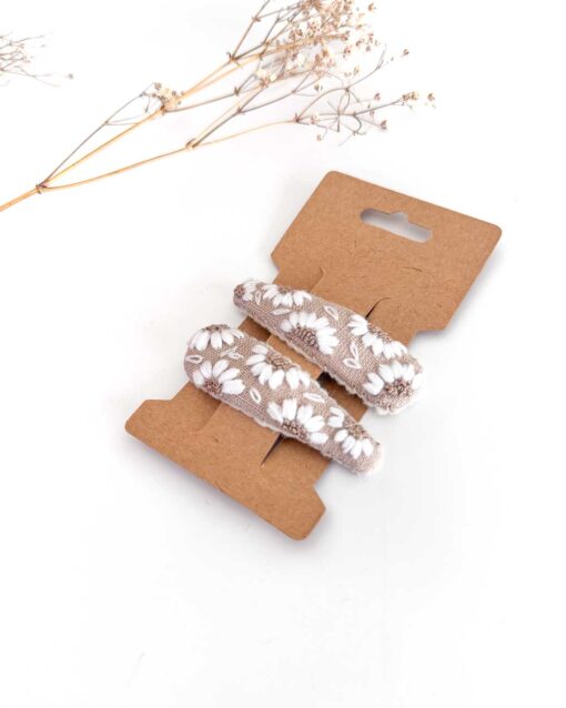 handbestickte Haarspangen 2er-Set – Sand "Blumenmeer" – Bild 2