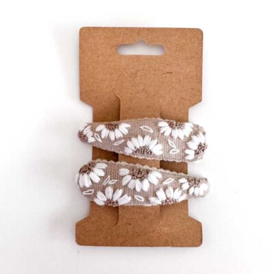 handbestickte Haarspangen 2er-Set – Sand "Blumenmeer"