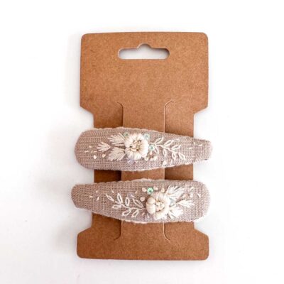 handbestickte Haarspangen 2er-Set – Sand "Ivory"