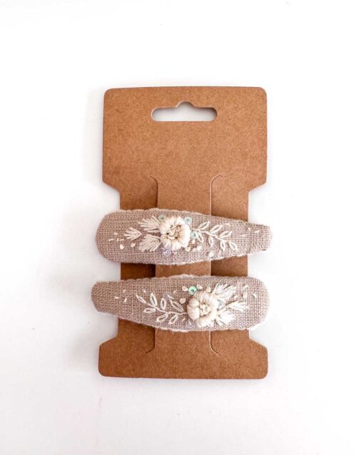 handbestickte Haarspangen 2er-Set – Sand "Ivory"