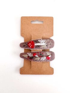 handbestickte Haarspangen 2er-Set – Schoko "Fliegenpilz"