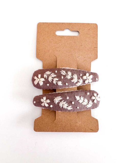 handbestickte Haarspangen 2er-Set – Schoko "Blütenhochzeit"