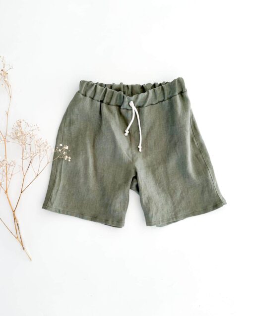 Bermuda Sommer Shorts für Jungen und Mädchen - knielange kurze Hose aus gewaschenem Leinen -